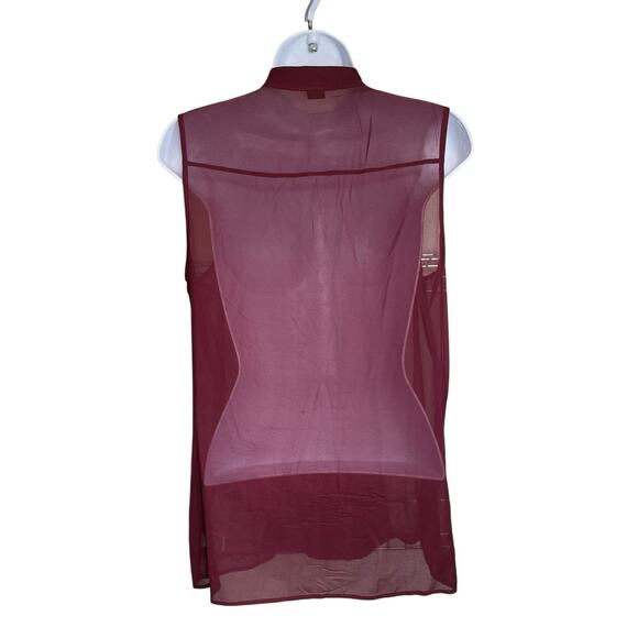 Theory Women's Burgundy Sheer Silk Sleeveless Blouse Size M Old Money Euro Chic - Picture 2 of 11